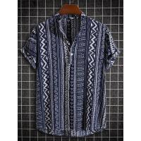 Camisa informal con botones y solapa de manga corta para hombre, estilo bohemio, vacaciones diarias, tops de verano - details 6