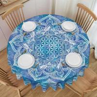 Mantel circular mandala, flor de loto de la vida, impermeable, resistente al aceite, 60 pulgadas, forma geométrica sagrada - details 80