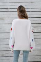 Jersey holgado con patrón de corazón para mujer, suéter de punto blanco Kawaii con cuello redondo, manga larga, tendencia juvenil - details 11