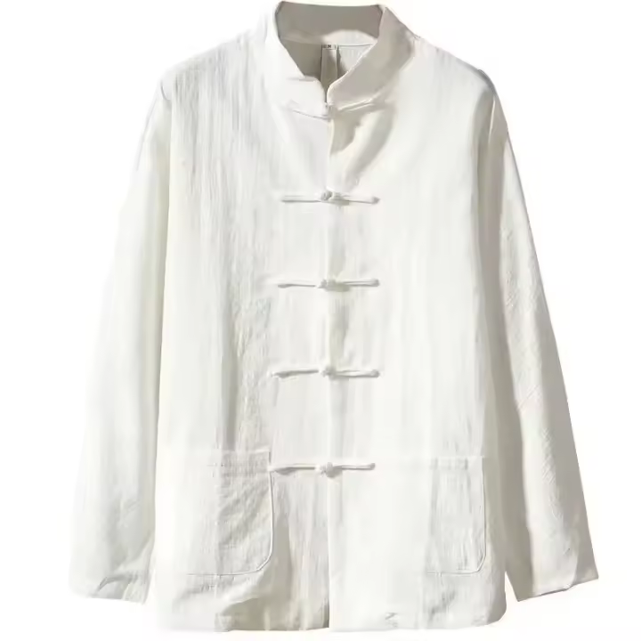XXXXXL-Blusa holgada de algodón y lino para hombre, camisa de manga larga sin cuello, con botones de rana, talla grande, M-5XL de gran tamaño - 1