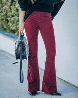 Pantalones acampanados elegantes de cintura alta para mujer, pantalones casuales con cintura elástica, color sólido, 2024 - details 15