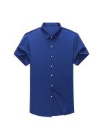 Camisa de manga corta de color sólido informal de negocios para hombres Top cómodo sin planchar - details 15
