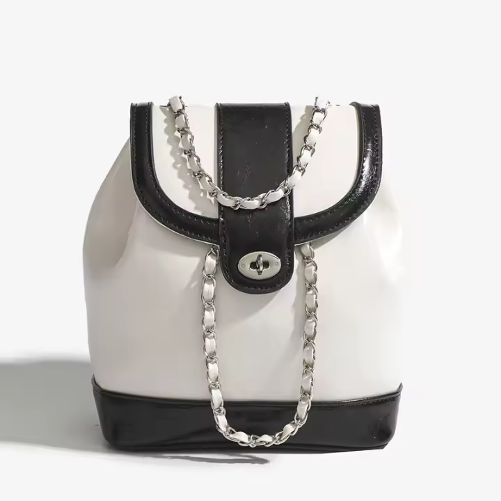 Bolso doble de cadena de hombro, nuevo color simple de contraste versátil de alta gama, bolso de mujer tipo mochila nicho. - 1