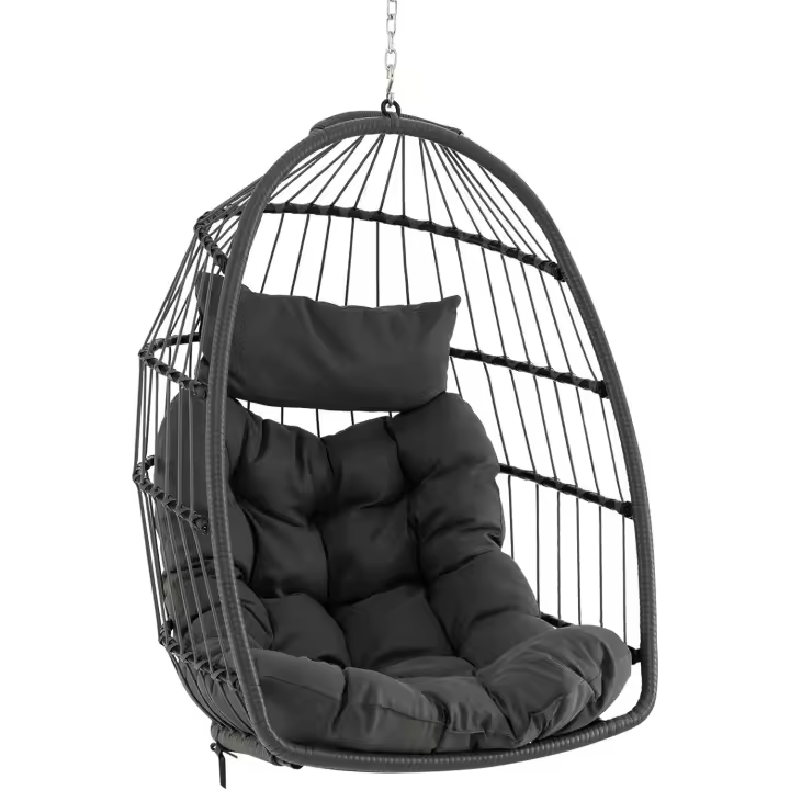 Silla Colgante Tipo Huevo, Cojín y Almohada, Columpio Colgante para Interior y Exterior, Silla Colgante de Diseño Plegable, Carga 150kg - 1