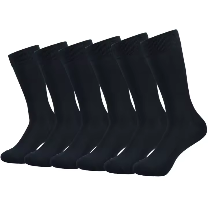 Calcetines de Algodón Negro de Alta Calidad Resistentes a Sudor, Anti-Odor, Largos para Otoño e Invierno Paquete de 6 - 1