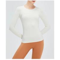 Camiseta deportiva de manga larga para mujer, tejido elástico, transpirable, Color sólido, cuello redondo, Yoga, Top deportivo sin costuras - details 13