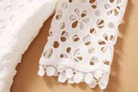 Elegante Vestido Maxi Blanco VGH Cuello en V, Manga Alta, Cintura Recortada, Adelgazante - details 14