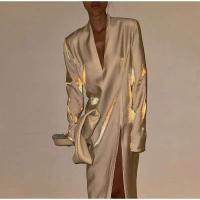 Vestido informal suelto para mujer, cuello en V, hombrera, manga larga, bata con ventilación para mujer, primavera 2025, nueva moda, vestidos rectos elegantes para mujer - details 0