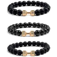 Brazalete Vintage para hombre, colgante con mancuerna de cuentas de piedra Natural, pulsera de hilo elástico para regalo de amigo, superventas - details 0