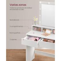Luces LED con Brillo Ajustable, Mesa de Maquillaje con Espejo, 2 Cajones y 3 Compartimentos, Moderno, Blanco - details 3