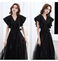 Vestido de Gala Negro Elegante Largo, Delgado, Estilo Francés, Lujo Ligero, Vestido de Niche de Alta Gama Perfecto para Reuniones Anuales, Exámenes de Arte - details 7