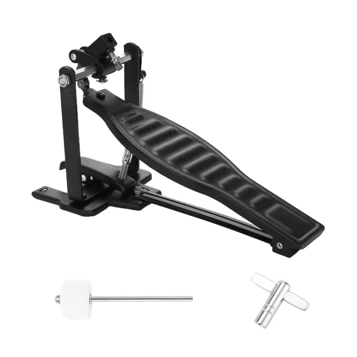 Pedal de tambores de aleación de aluminio negro para niños, estante para tambores, juego de Pedal con palo batidor de tambor y llave de tambor - 1