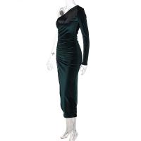 Vestido Bodycon De Veludo Elegante Para Mujer Con Abertura Lateral Manga Larga Para Fiesta Noche Primavera Otoño Vestido Midi Ajustado - details 18
