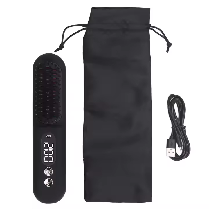 Peine alisador de cabello, cepillo alisador de pelo portátil inalámbrico, pantalla LED, recargable, antiescaldaduras para el hogar - 1