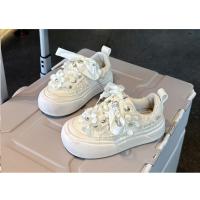 Zapatos casuales para niñas 2025 Zapatillas de deporte de princesa con flores de perlas y diamantes de imitación para niños - details 15