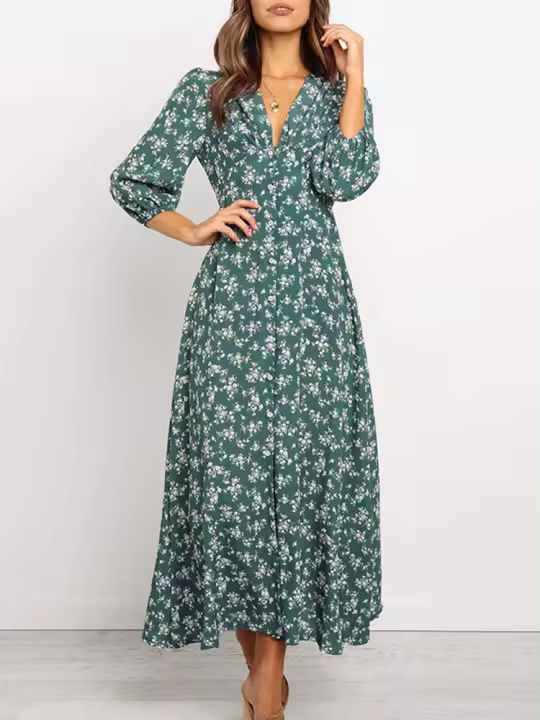 2025 Vestido elegante Vintage Mujer Manga Larga Estampado Floral A-Line Primavera/Verano - 1