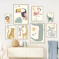 Póster de Niños de Dibujos Animados Nórdicos JUBEER en Lienzo Arte de Pared para Guardería Pintura de León y Elefante en Bosque Decoración de Habitación de Bebé - details 0