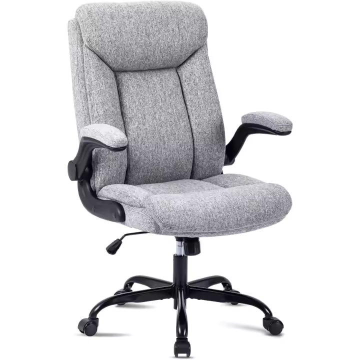 Silla Oficina Tela, Silla de Oficina ergonómica para computadora Silla de Trabajo Giratoria con Reposabrazos Abatible, Altura Ajustable, cómoda para Juegos en la Oficina en el Hogar (Gris) - 1