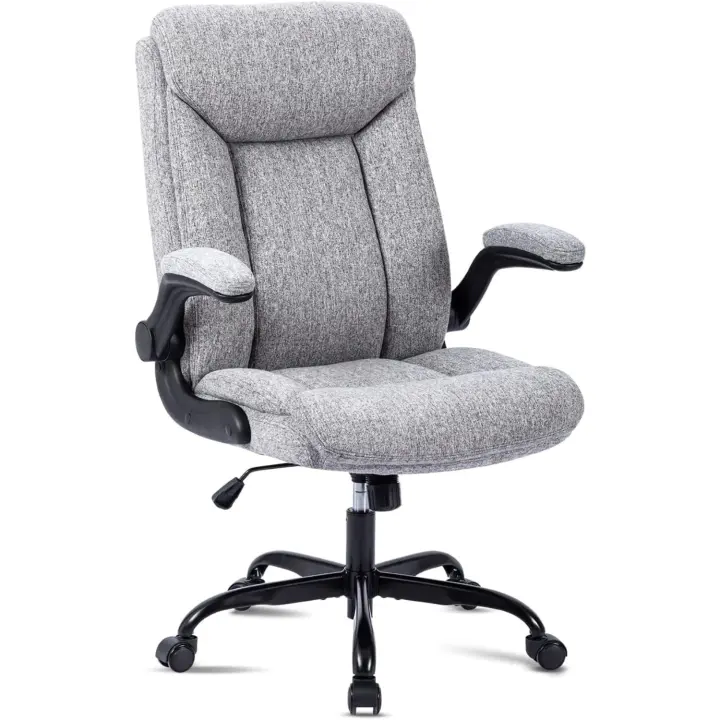 Silla Oficina Tela, Silla de Oficina ergonómica para computadora Silla de Trabajo Giratoria con Reposabrazos Abatible, Altura Ajustable, cómoda para Juegos en la Oficina en el Hogar (Gris) - 1