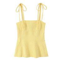 PB & ZA 2025 temperamento simple estilo casual a cuadros cuello cuadrado suspender top novedad de verano ropa de mujer - details 3