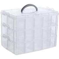 Organizador de joyas y artes, organizador apilable de 3 niveles de plástico transparente con 30 compartimentos ajustables - details 0