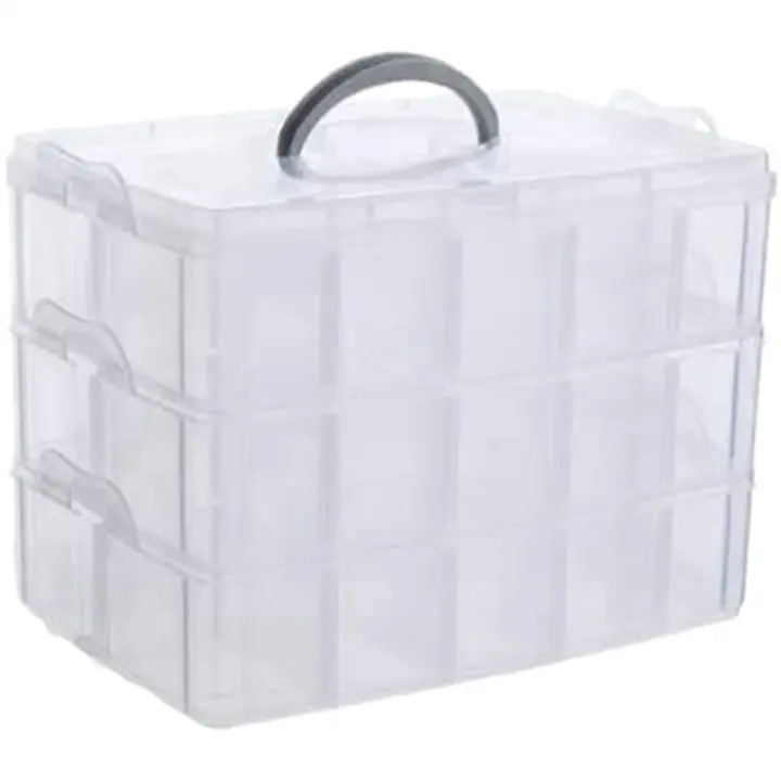 Organizador de joyas y artes, organizador apilable de 3 niveles de plástico transparente con 30 compartimentos ajustables - 1