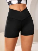 Pantalones cortos de motociclista de cintura alta cruzada para mujer, bolsillos laterales, suaves y cómodos, cruzados, para correr, Yoga, pantalones cortos atléticos - details 0