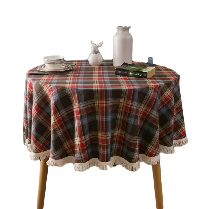 Mantel a cuadros navideño de algodón suave, cubierta de mesa redonda a cuadros, mantel colorido clásico, decoración navideña - 1