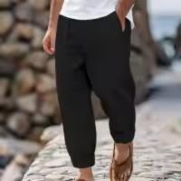 Pantalones de algodón y lino para hombre de talla grande Transpirables, absorventes de sudor, estilo americano casual - details 16