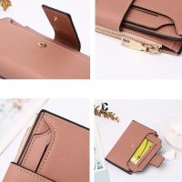 Cartera de cuero PU multifuncional portátil, cartera corta con cremallera de estilo coreano, monedero, tarjetero plegable de Color caramelo para uso diario - details 7