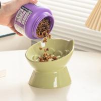 Cuenco de cerámica para comida lenta para gatos, cuenco de base alta creativo y bonito para mascotas, cuenco de alimentación para perros con boca inclinada de gran capacidad, protección para el cuello - details 6