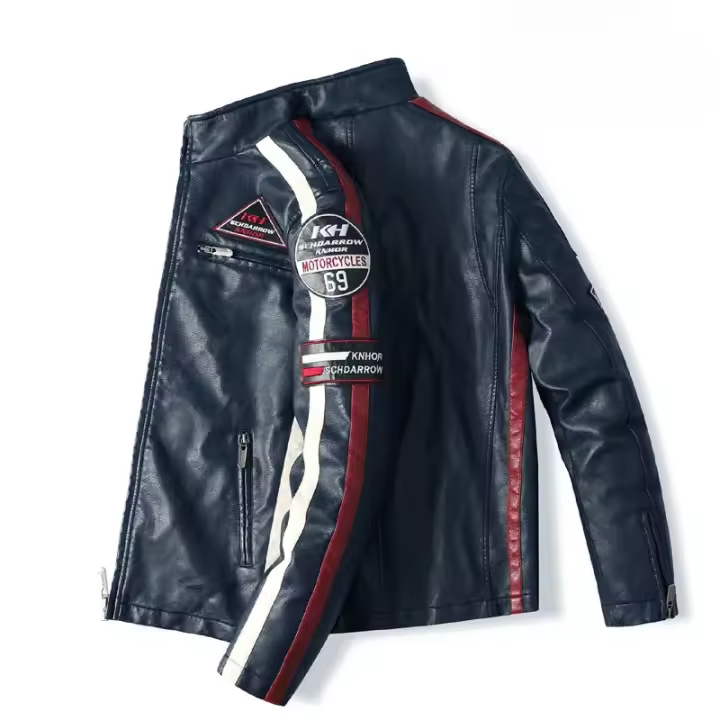 Nuevo traje de carreras de motos de los hombres, de cuero, de lana, delgado, chaqueta oscura, chaqueta de invierno para hombres, chaqueta de choque etiqueta - 1