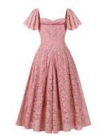 Elegante Vestido de Encaje Rosa de Cintura Alta Estilo Vintage para Mujeres en los 50s y 60s - details 2
