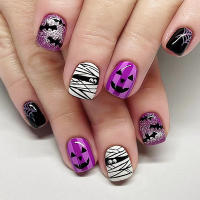 Uñas postizas de color morado y negro con purpurina, duraderas y nunca divididas, cómodas, para uso diario y en fiestas - details 5