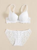 Conjunto de Lencería de Flores de Encaje Bra de Soporte Profundo V, Bralette de Underwire, Comodidad para Mujeres Conjunto de Ropa Interior de Moda - details 4