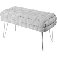 Taburete Moderno de Terciopelo Otomano Rectangular con Patas de Metal Dorado Taburete Acolchado - details 48