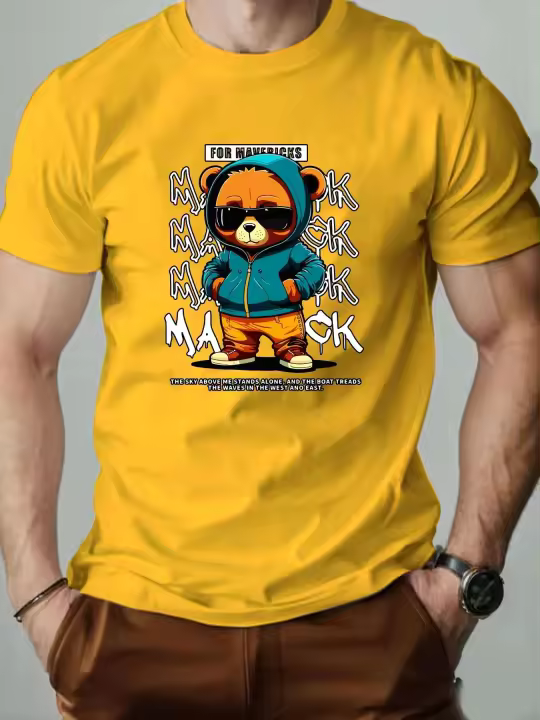 Camiseta con estampado de dibujos animados para hombre, 100% algodón, verano, talla grande, cuello redondo, pantalones cortos informales transpirables, mangas, alta calidad - 1