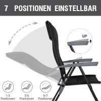 Silla de Jardín Plegable de Aluminio 150kg con Respaldo 7 Posiciones Alto Ajustable con Reposabrazos Reposacabezas Acolchado (2 Piezas, Gris) - details 13