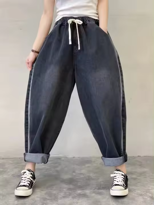 Vaqueros Casuales de Gran Tamaño con Rayas para Mujer Diseño Japonés de Moda Primavera 2023 Denim Suelto de Cintura Alta Lavado a Mano Material Exterior Jeans - 1