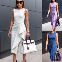 Vestido Elegante sin Mangas de Verano 2025 para Mujer Cuello Redondo, Corte Ajustado, Material de Poliéster - details 1