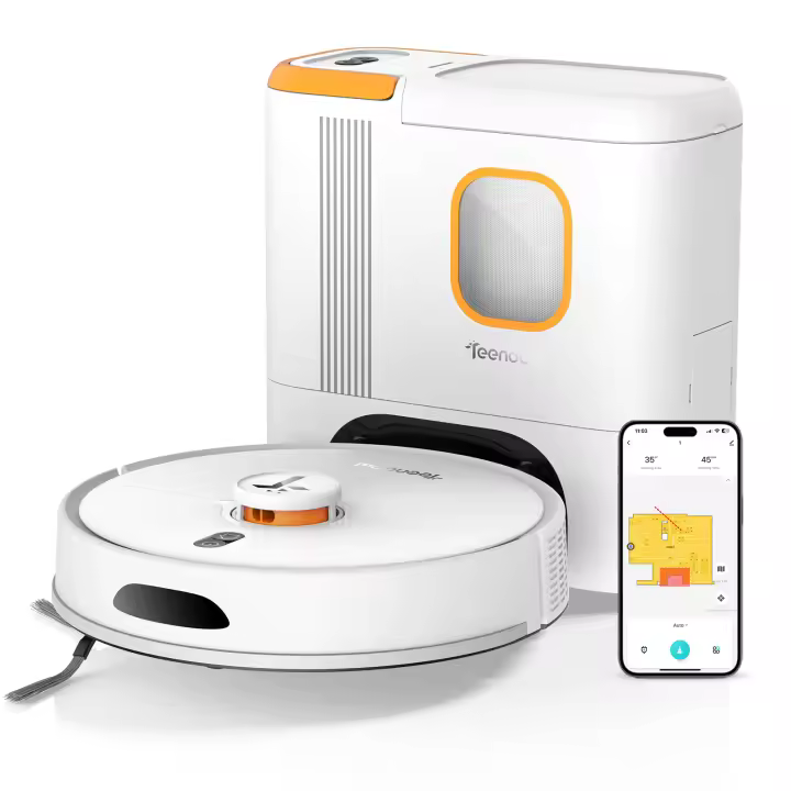 Robot aspirador Teendow D20S MAX+ 2 en 1 y herramienta de limpieza para mascotas, succión potente de 6000 Pa, limpieza manos libres de 70 días, bolsa para polvo de 3 litros, navegación PreciSense LiDAR, batería de 5000 mAh, ideal para dueños de mascotas - 1