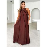 Vestido Holgado Sin Mangas a Rayas de Color Sólido Simple para Mujer Moda 2025 - details 6