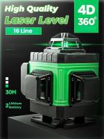 Nivel láser verde profesional de 16 líneas 4D autonivelante 360 °   Línea cruzada horizontal y vertical: haz ultrabrillante con ±0,2 °   Precisión, IP54 resistente al agua para construcción, renovación y bricolaje, 360 °   Diseño completo para pared/suelo - details 0