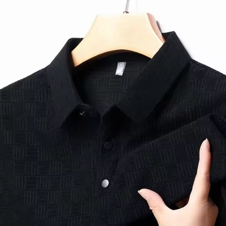 Polo informal de manga larga para hombre, color sólido, transpirable, cómodo, versátil, moderno, novedoso - 1