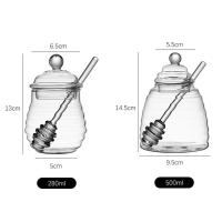 Olla de miel de vidrio para cocina, tarro de miel transparente con forma de panal con cucharón y tapa, botella de miel para boda, fiesta, oficina, cocina y hogar - details 0