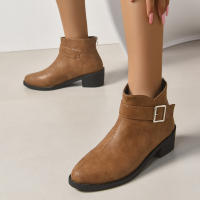 Botas cortas de estilo británico con hebilla de Metal y tacón grueso de Color liso, botas Martin para mujer, botas para mujer - details 0