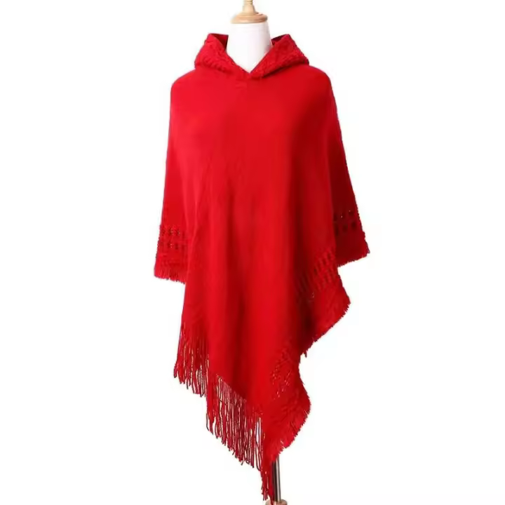 Nuevas mujeres señoras borla capa flecos Poncho oblicuo raya abrigo bohemio chal bufanda - 1