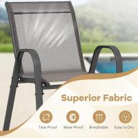 2/4 Sillas de Jardín, Silla Apilable Terreza Exterior de Tela con Marco de Metal, Sillón de Comedor con Reposabrazos y Respaldo Alto, Carga 150kg, 56 x 70 x 84 cm (4, Gris) - details 6