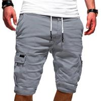 Pantalones cortos Cargo a la moda para hombre, pantalones cortos con múltiples bolsillos de color sólido, pantalones cortos holgados con cordón para correr, ropa para hombre - details 1