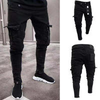 Jeans Skinny Ruptured Moda Callejera Para Hombres Con Multiple Bolsillos Largos Cargadores Elásticos Suaves De Denim Slim Fit Pantalones De Verano Y Otoño - details 1